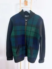 ヴィンテージ(XS)フレッドペリーレディースウールニットCHECKジップアップ ジャケット