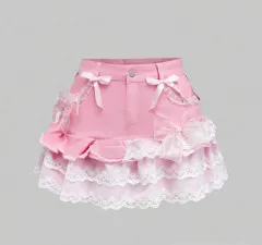 SHEIN 直輸入 ピンク デニム リー ミニスカート sサイズ 出品