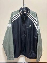 80s90s adidasナイロンジャケット刺繍ロゴ背面ロゴグリーンY2Kテック