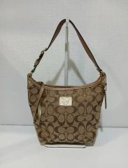 美品 コーチ アクセサリーポーチ シグネチャー ブラウン キャンバス