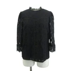 プロポーション ボディドレッシング PROPORTION BODY DRESSING ブラウス トップス 七分袖 スタンドカラー 花柄 総レース 3 黒 ブラック /XZ ■GY58