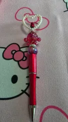 ハンドメイド ボールペン 赤 ハート パール 装飾