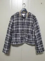 N4882 H&M ツイード ジャケット チェック ノーカラー セミクロップド