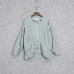 Leshop レディース オーバ ルーズフィット 薄い コットン ジップアップ アウター free