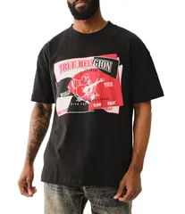 トゥルーレリジョン メンズ トップス シャツ Tシャツ グラフィック True Religion Torn Short Sleeve Graphic TShirt Jet Black ブラック