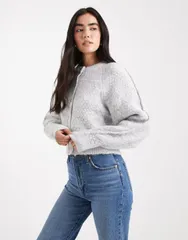 エイソス レディース アウター カーディガン クルーネック ASOS DESIGN crew neck cardigan with stitch detail in light Light Grayのサムネイル