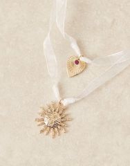 에이소스 여성 액세서리 목걸이 초커 펜던트 탑 레이스 ASOS DESIGN ribbon necklace with sun charm tone Gold 골드