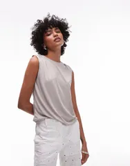 マンゴ レディース トップス Tシャツ ギャザー シャツ Mango soft touch ruched shoulder detail Tshirt in mushroom Mushroomのサムネイル
