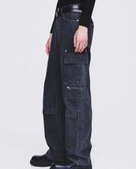 CLEL】箔プリント ダブルニーデニムパンツ ブルー＆ブラックセット売り