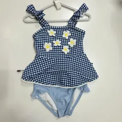 日本 petit main 80 CHECK フラワー キッズ 水着 セット