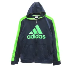 アディダス adidas スポーツウェア ジャケット パーカー 大きいサイズ XL 紺 ネイビー ロゴプリント ジップアップ ミドル丈 /YS36 ■ECA002