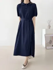 新品 ビスコース ウエスト紐 KARA（カラ）半袖 ルーズフィット Long ロング ONE PIECE（ワンピース） マタニティ服 オーバーサイズ 可能