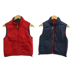 トミーヒルフィガー TOMMY HILFIGER 中綿ベスト アウター キッズ 子供服 ナイロン ジップアップ ロゴ プリント 6 赤 レッド 紺 ネイビー /XZ ■ECA004