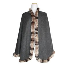 極美品 BALMAINカシミヤ100％ フォックスファートリケープ ポンチョ