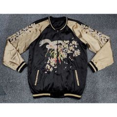 花旅楽団 桜 白鷺 刺繍 スカジャン トラックジャケット 黒 L - メルカリ