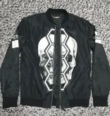 PHILIPP PLEIN(フィリッププレイン) ブラック スカル プリンティング ブルゾン ジャケットのサムネイル