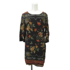 デシグアル Desigual ワンピース 36 黒 ブラック 花柄 七分袖 ラウンドネック /KK ■ECA004