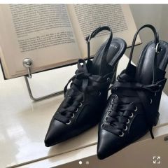 MOUSSY ブラック レースアップ ポインテッドトゥ スニーカーミュール