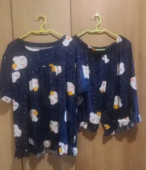 (新品)かわいい クマ パジャマセット (半袖+ハーフパンツ)/ネイビー-free 77半