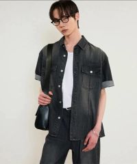 CLEL】ライトオンス デニムトラッカー半袖シャツ インディゴブルー