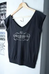 W(M-L) ポロラルフローレン 半袖 Tシャツ ノースリーブ ビックロゴ ブラック-185F0