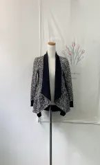 Club Monaco クラブモナコ ブラック アンド 白 オープンタイプ ニット カーディガンのサムネイル