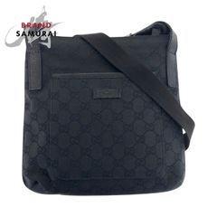 GUCCI ショルダーバッグ GGキャンバス レザー パンチング ブラック