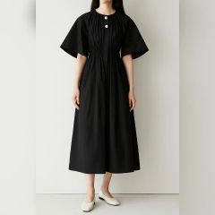 CADUNE ブラック 半袖 ワッフルギャザースリーブワンピース 36 - メルカリ