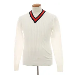 【中古】ルトロワ Letroyes コットン 透かし編み Vネック プルオーバーニット ホワイトxレッド×ネイビー【サイズ3】【メンズ】のサムネイル