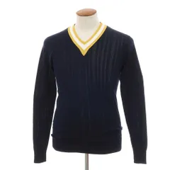 【中古】ルトロワ Letroyes コットン 透かし編み Vネック プルオーバーニット ネイビーxイエロー×ホワイト【サイズ3】【メンズ】のサムネイル