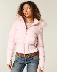 極美品✨Hollisterファー付き ピンク ダウンジャケット Mサイズ 完売品 