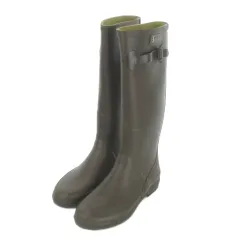 エーグル AIGLE レインブーツ 長靴 35 茶 ブラウン ロング ベルト ロゴ /AO11 ■GY58