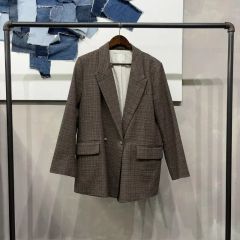 ブラウン チェック柄 ダブルブレストジャケット - メルカリ
