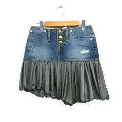 ダブルスタンダードクロージング ダブスタ DOUBLE STANDARD CLOTHING デニム スカート ミニ ドッキング ダメージ加工 36 ブルー 青 /KT10のサムネイル