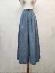 ブルー プリーツ ワイド キュロット パンツ