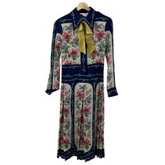 極美品】グッチ ロングワンピース ボウタイ 長袖 花柄 シルク 38 M