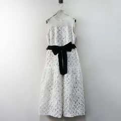 美品 定価5万 グレースコンチネンタル GRACE CONTINENTAL コード刺繍ワンピース‖ホワイト ドレス ロング フレア リボン【2400014906226】