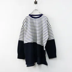 美品 2026SS ルピリアン LUPILIEN 10OE厚手 ボーダー天竺 裾レイヤード風 バスク プルオーバー Tシャツ ネイビー┃【2400014922684】のサムネイル
