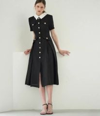 Leja レジャ ラメ混ツイードレザーパイピングマーメイドロング丈ドレス