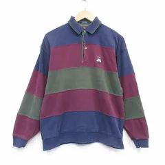 L/古着 トミーヒルフィガー 長袖 ブランド スウェット メンズ 90年代 90s ワンポイントロゴ コットン 襟付き エンジ他 ボーダー 26apr13
