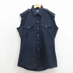 L/古着 ノースリーブ ワーク シャツ メンズ 90年代 90s USA製 紺 26apr13