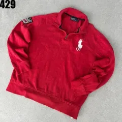 ポロ ラルフローレン レッド ハーフジップアップ スウェット パッチ