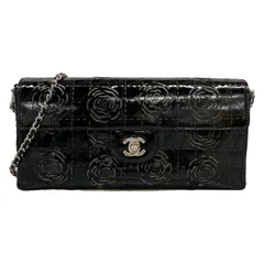 CHANEL(シャネル) ショルダーバッグ カメリア,チョコバー 黒 フラップバッグ/チェーンショルダー/シルバー金具/カットワーク レザー