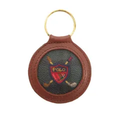 ポロ バイ ラルフローレン Polo by Ralph Lauren キーホルダー レザー ブラウン グリーン 円形 ロゴ刺繍 ゴルフモチーフ /TQ ■GY53