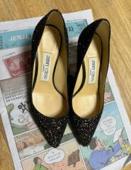 Jimmy Choo ジミーチュウ スエード メッシュ クリスタル パンプス 黒