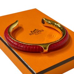 Hermès エルメス レザーカフバングル ゴールド ブラウン ヴィンテージ