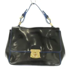 ランバン LANVIN COLLECTION ハンドバッグ 2way ショルダーバッグ 黒 ブラック 青 ブルー パイピングデザイン ターンロック開閉 /MN13 ■GY59のサムネイル