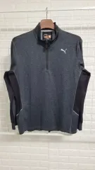 L PUMA 퓨마 チャコールグレーxブラック 冷感 機能性 ストレッチ DEX ランニング ハーフジップ ジャケット Lのサムネイル