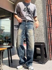 サイダー ダブルニー 色落ち デニム ワイドパンツ メンズ L 