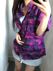 A BATHING APE アベイシングエイプ テキスト カモフラ PURPLE パープル ピケ 半袖 シャツのサムネイル